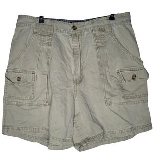 Vintage Givenchy Mens Beige Cotton Canvas Cargo Shorts Flat Front Pockets Button